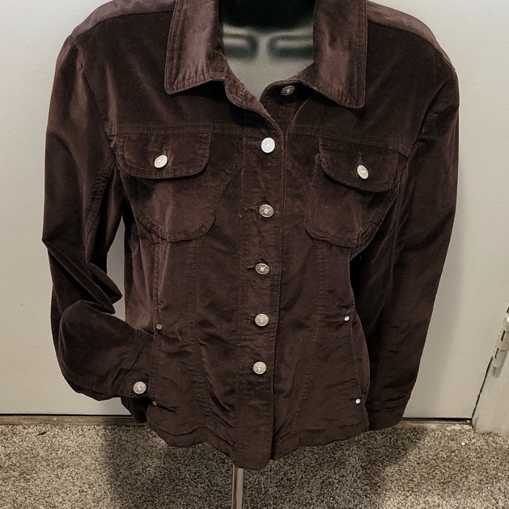 Soft button down jacket with rhinestone accents in buttons